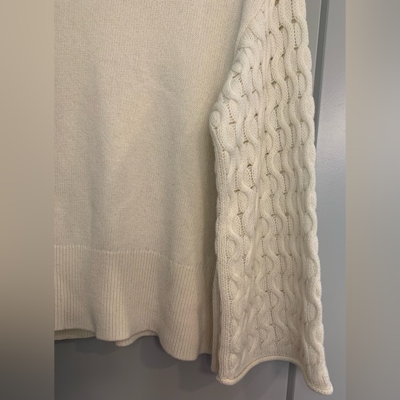 NWT Theory Cream Cable-Sleeve 100% Cashmere Pullover Sweater Size Large Petite - Picture 6 of 15